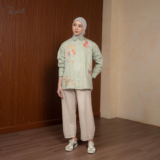 Balsa Embroidery Shirt Stripe Sage
