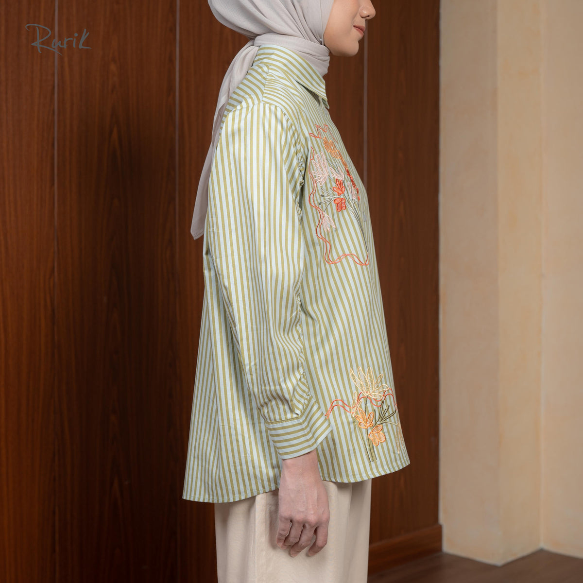 Balsa Embroidery Shirt Stripe Sage