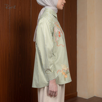 Balsa Embroidery Shirt Stripe Sage