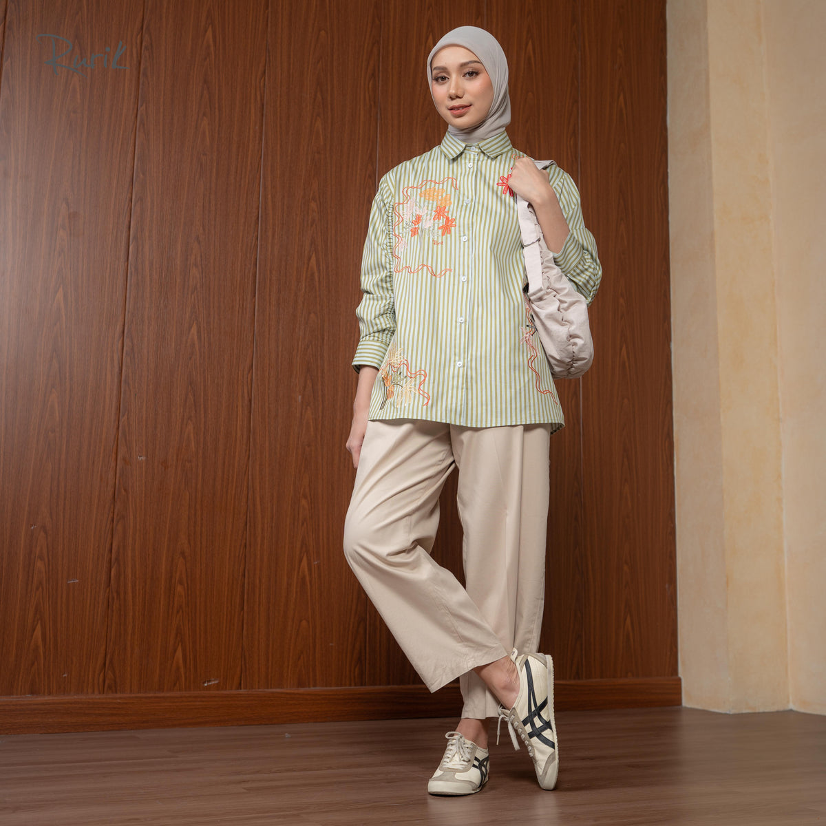 Balsa Embroidery Shirt Stripe Sage