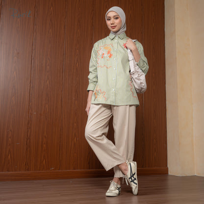 Balsa Embroidery Shirt Stripe Sage